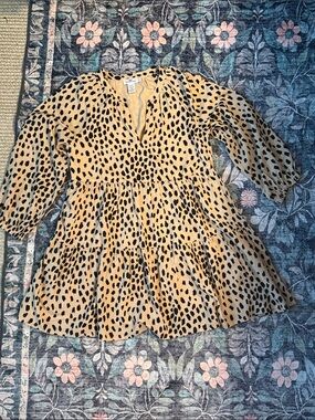 Vineyard Vines Tan and Black Spotted Long Sleeve Tiered Dress